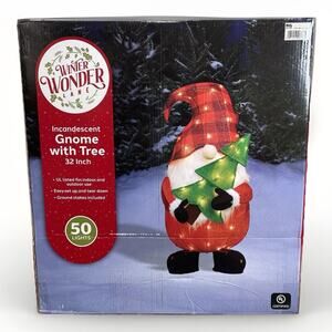 32" Incandescent Gnome with Tree Indoor Outdoor 50 Lights Santa Christmas Winter